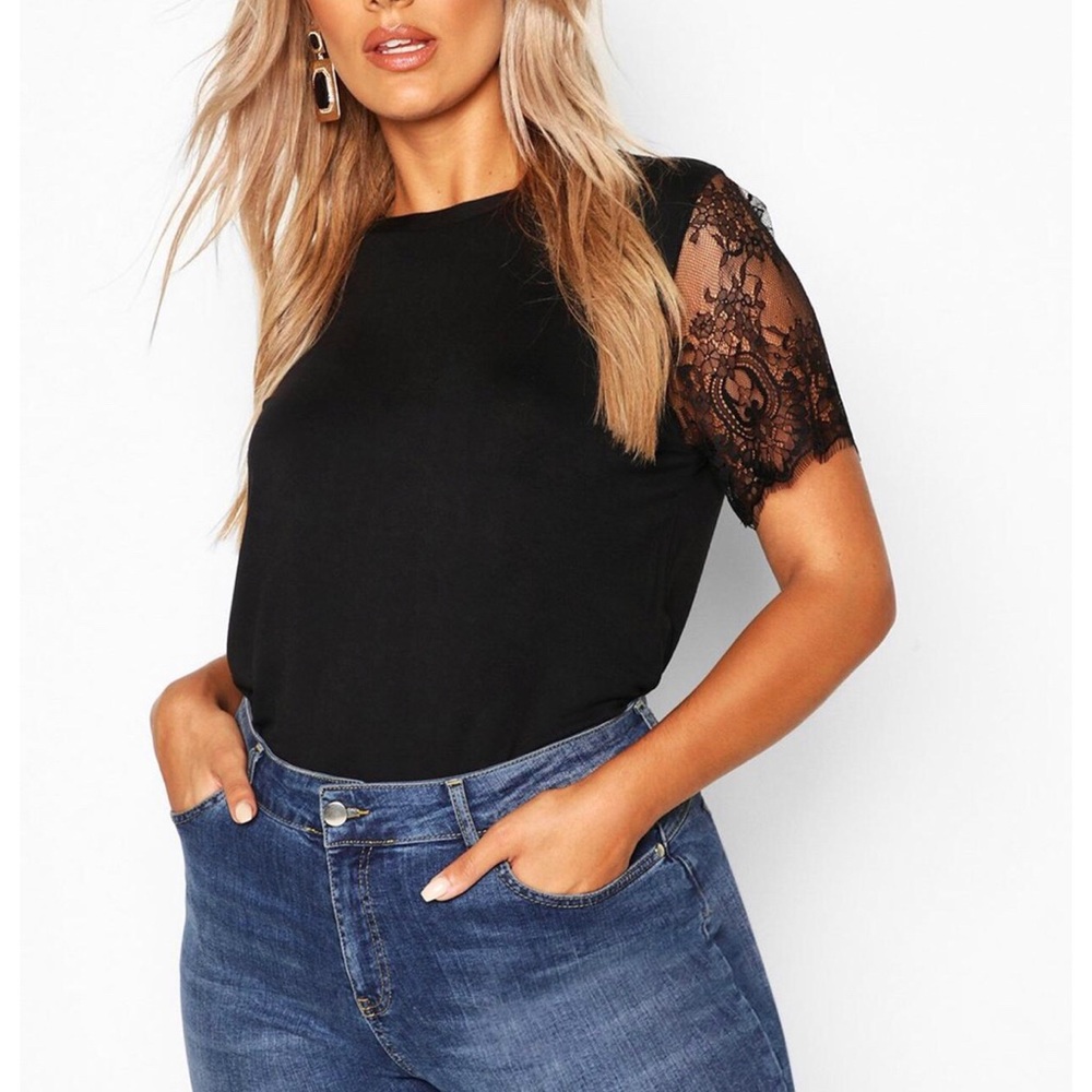 Boohoo Lace Sleeve Shirt